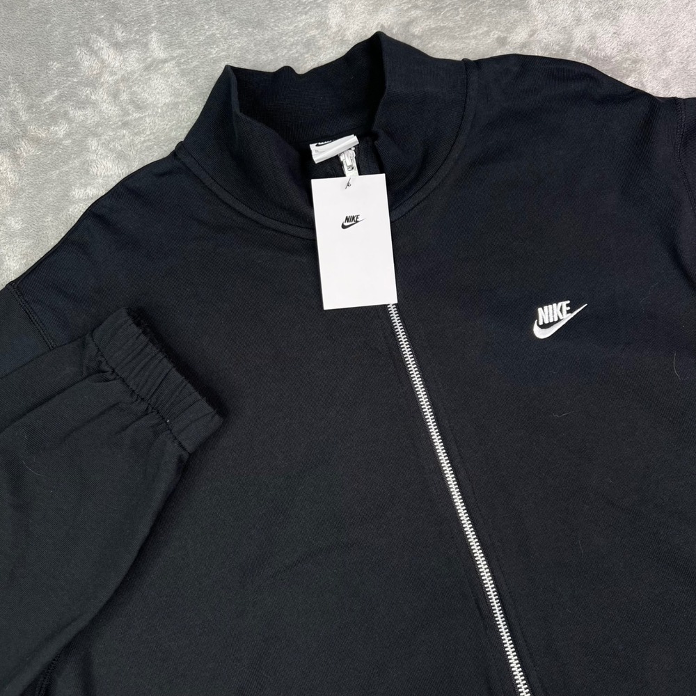 Nike Sportswear Track Jacket Mens XL Black Solid Full Zip Cotton Long Sleeve